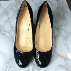 Kate spade black patent leather wedges heels